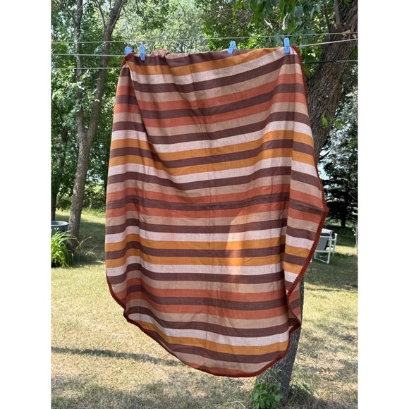 70s Fall Stripes Round Tablecloth Custom Made 62" Diameter - Picture 3 of 7